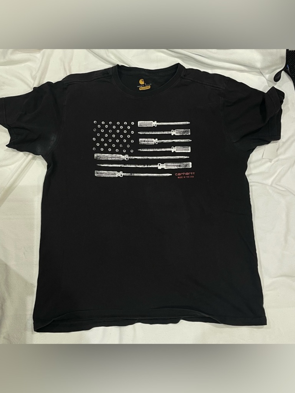 Carhartt Phillips Screwdriver Flag Print Tee Sz. LG Made in USA GUC